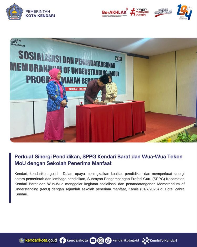 Perkuat Sinergi Pendidikan, SPPG Kendari Barat dan Wua-Wua Teken MoU dengan Sekolah Penerima Manfaat