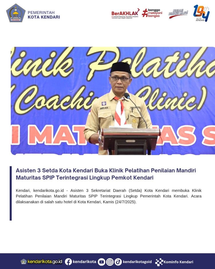 Asisten 3 Setda Kota Kendari Buka Klinik Pelatihan Penilaian Mandiri Maturitas SPIP Terintegrasi Lingkup Pemkot Kendari