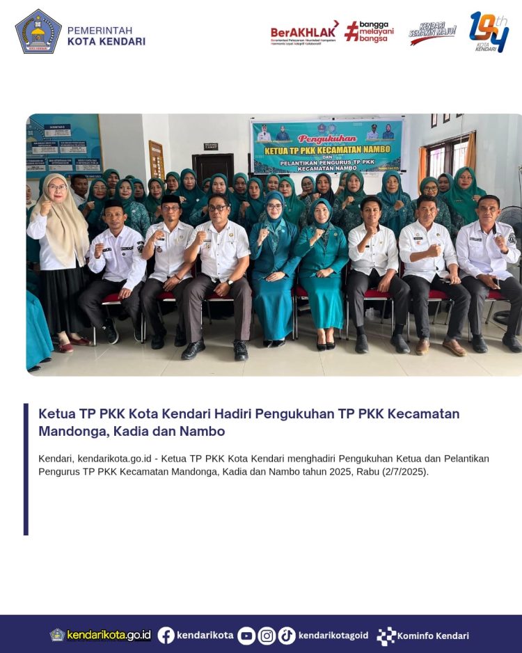 Ketua TP PKK Kota Kendari Hadiri Pengukuhan TP PKK Kecamatan Mandonga, Kadia dan Nambo