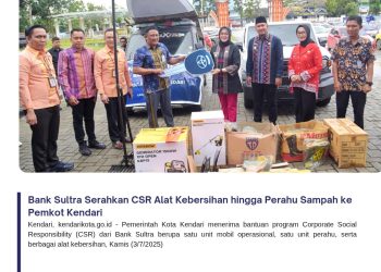 Bank Sultra Serahkan CSR Alat Kebersihan hingga Perahu Sampah ke Pemkot Kendari