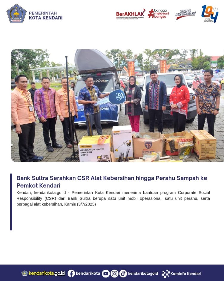 Bank Sultra Serahkan CSR Alat Kebersihan hingga Perahu Sampah ke Pemkot Kendari