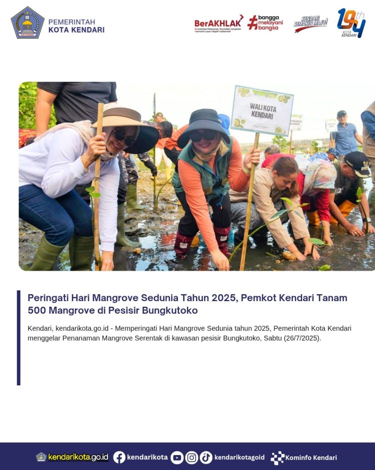 Peringati Hari Mangrove Sedunia Tahun 2025, Pemkot Kendari Tanam 500 Mangrove di Pesisir Bungkutoko