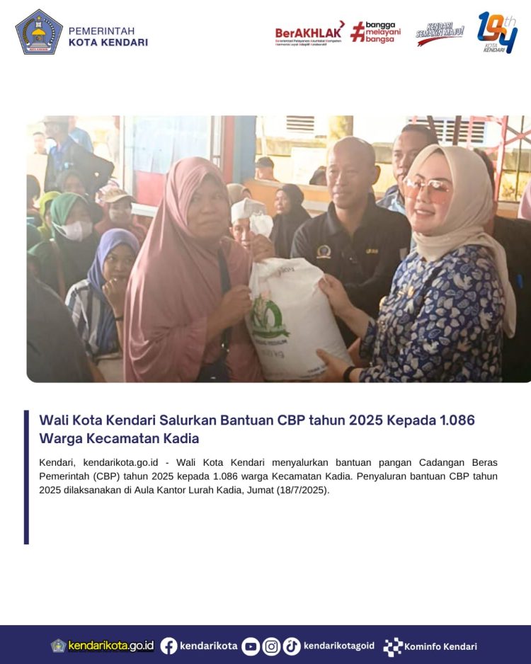 Wali Kota Kendari Salurkan Bantuan CBP tahun 2025 Kepada 1.086 Warga Kecamatan Kadia