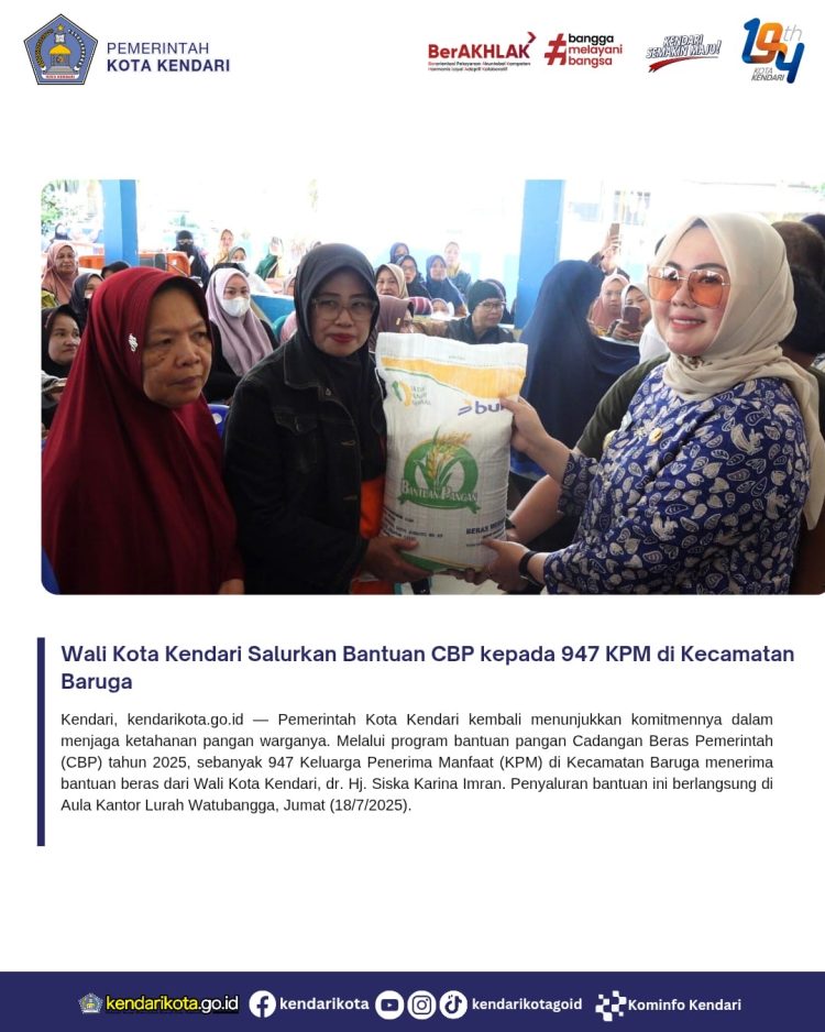 Wali Kota Kendari Salurkan Bantuan CBP kepada 947 KPM di Kecamatan Baruga