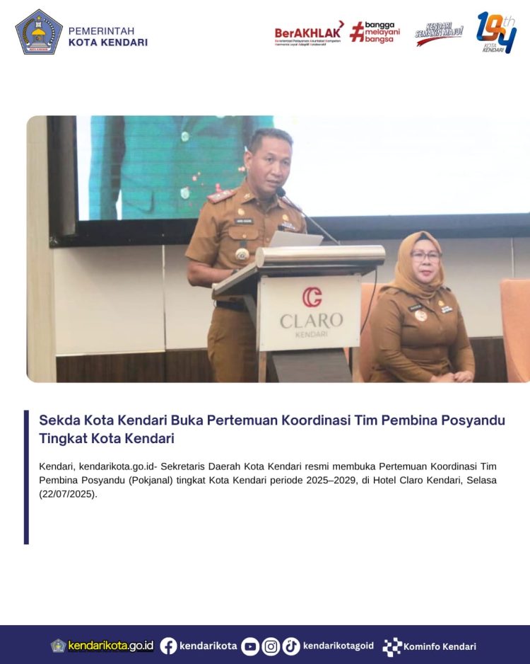 Sekda Kota Kendari Buka Pertemuan Koordinasi Tim Pembina Posyandu Tingkat Kota Kendari