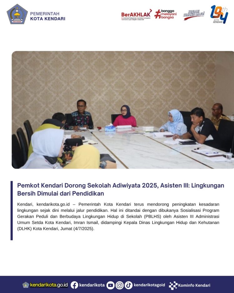 Pemkot Kendari Dorong Sekolah Adiwiyata 2025, Asisten III: Lingkungan Bersih Dimulai dari Pendidikan