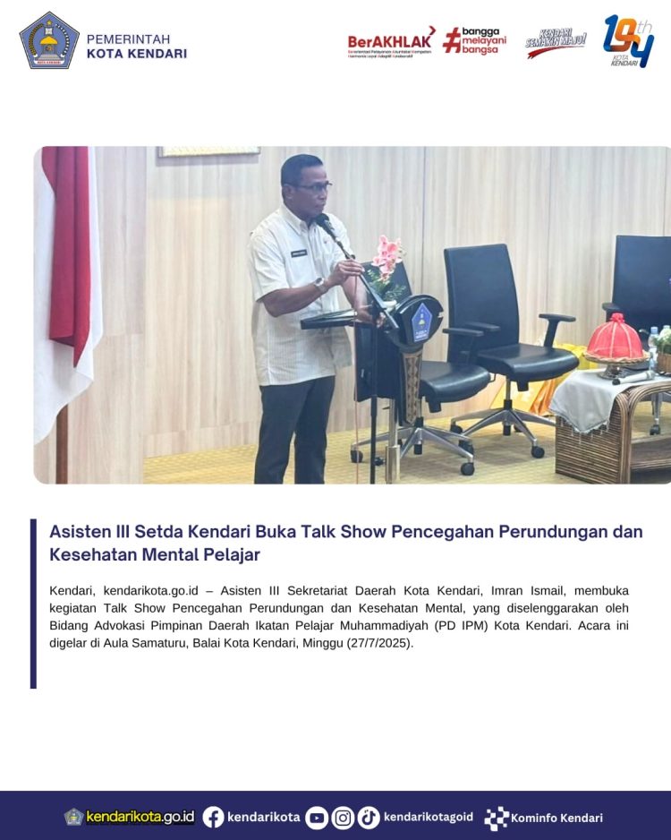 Asisten III Setda Kendari Buka Talk Show Pencegahan Perundungan dan Kesehatan Mental Pelajar