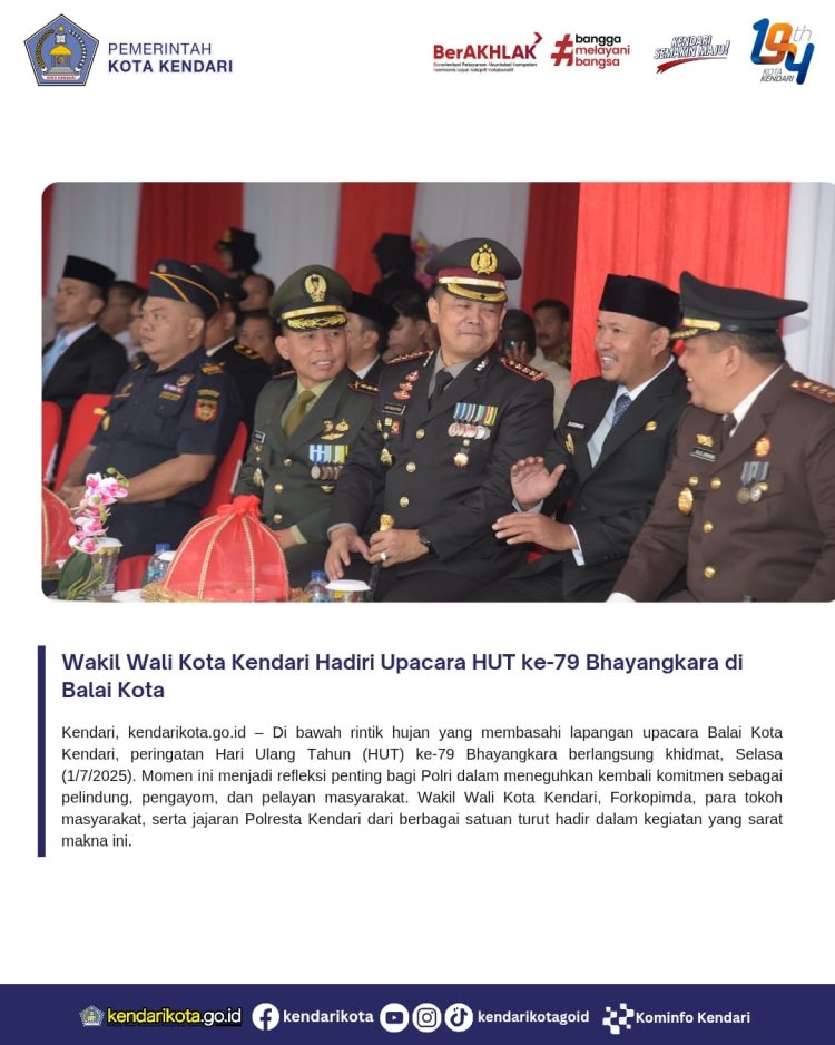 Wakil Wali Kota Kendari Hadiri Upacara HUT ke-79 Bhayangkara di Balai Kota