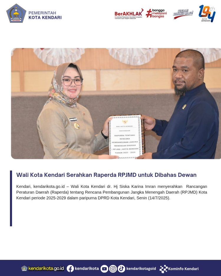 Wali Kota Kendari Serahkan Raperda RPJMD untuk Dibahas Dewan