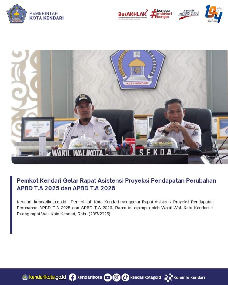 Pemkot Kendari Gelar Rapat Asistensi Proyeksi Pendapatan Perubahan APBD T.A 2025 dan APBD T.A 2026.
