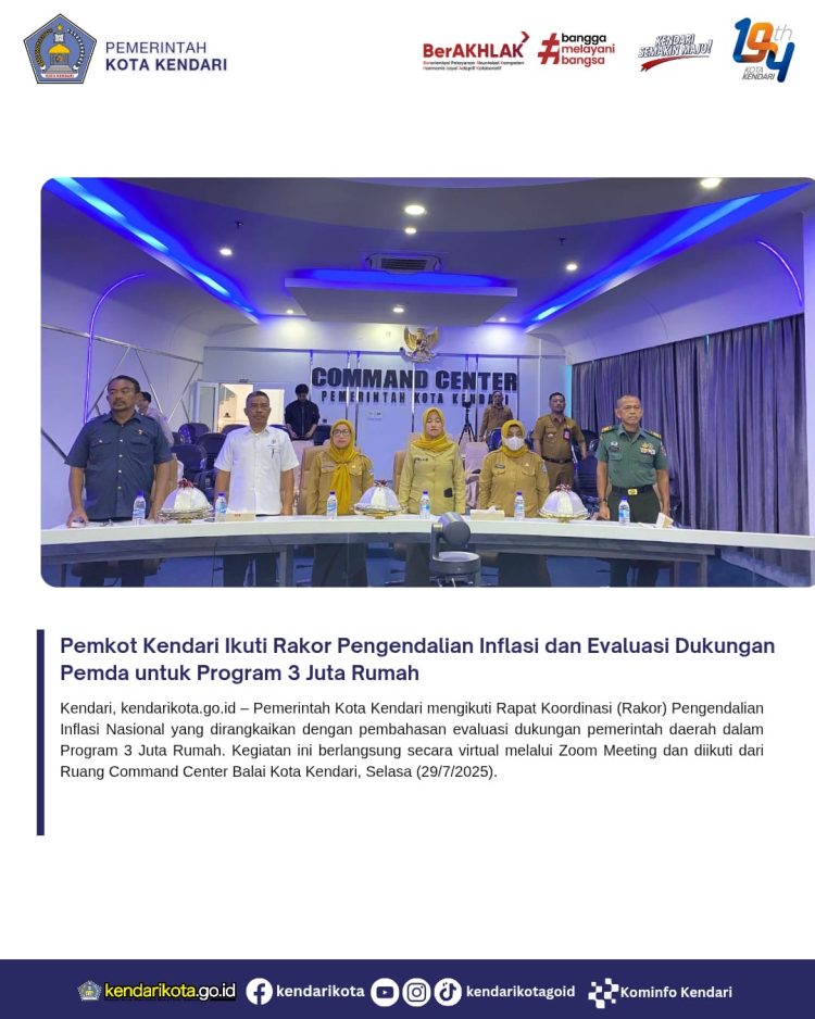 Pemkot Kendari Ikuti Rakor Pengendalian Inflasi dan Evaluasi Dukungan Pemda untuk Program 3 Juta Rumah