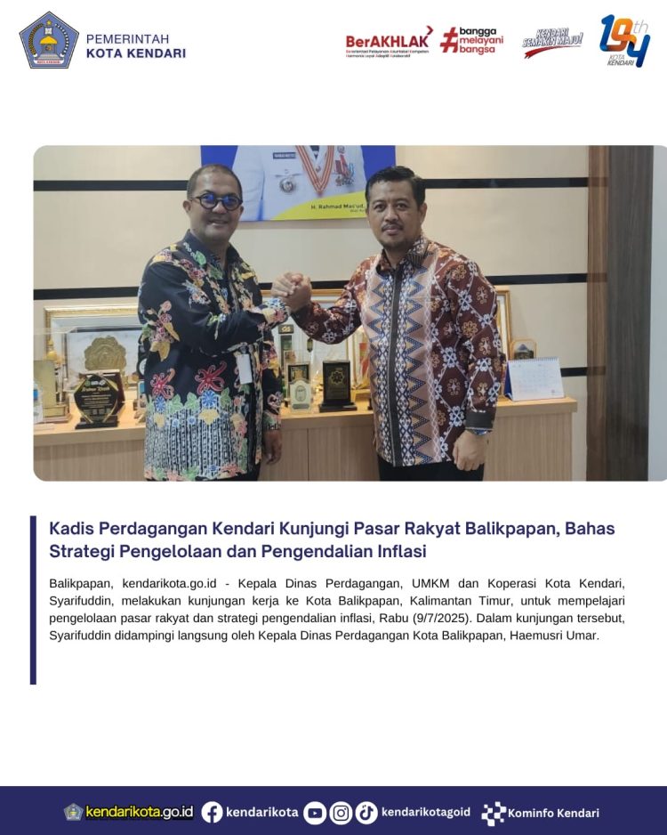 Kadis Perdagangan Kendari Kunjungi Pasar Rakyat Balikpapan, Bahas Strategi Pengelolaan dan Pengendalian Inflasi