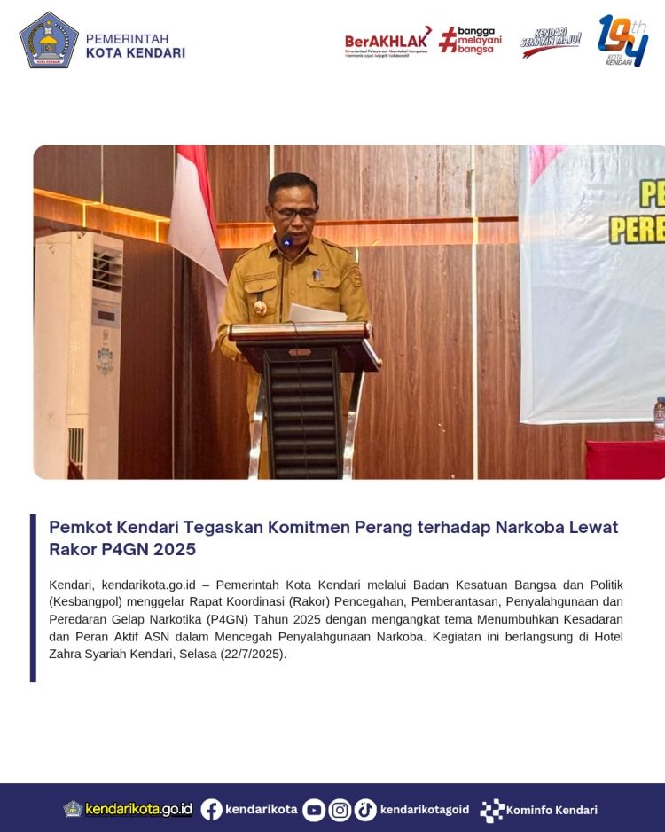 Pemkot Kendari Tegaskan Komitmen Perang terhadap Narkoba Lewat Rakor P4GN 2025