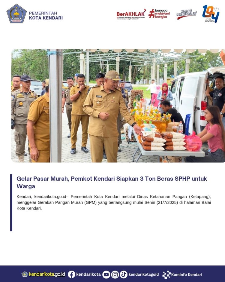 Gelar Pasar Murah, Pemkot Kendari Siapkan 3 Ton Beras SPHP untuk Warga