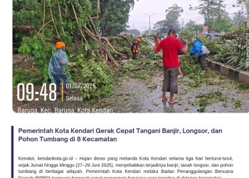 Pemerintah Kota Kendari Gerak Cepat Tangani Banjir, Longsor, dan Pohon Tumbang di 8 Kecamatan