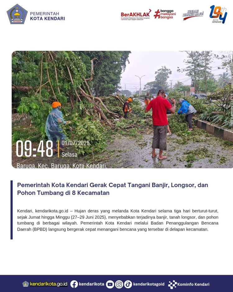 Pemerintah Kota Kendari Gerak Cepat Tangani Banjir, Longsor, dan Pohon Tumbang di 8 Kecamatan