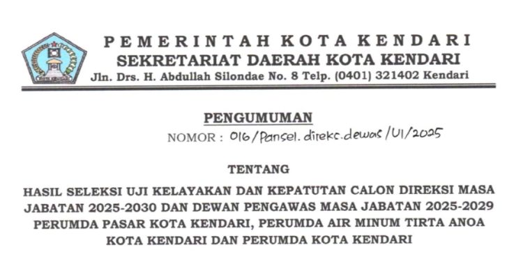 [Pengumuman] Hasil Seleksi Perumda Kota Kendari 2025