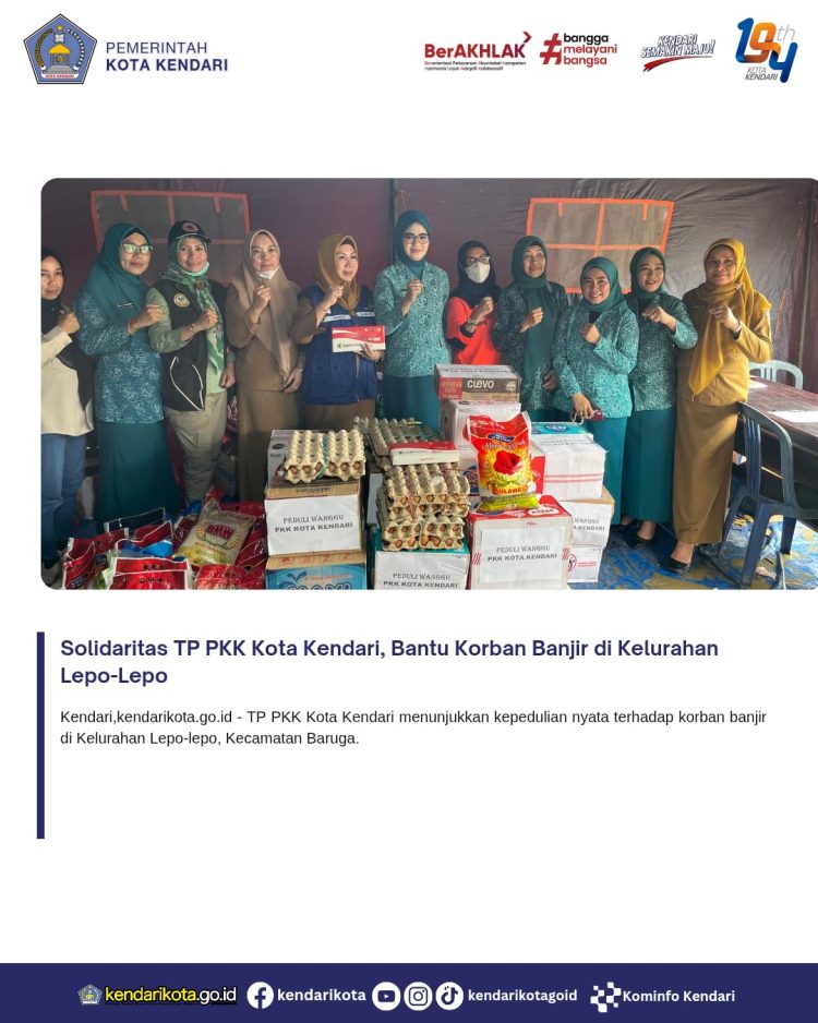 Solidaritas TP PKK Kota Kendari, Bantu Korban Banjir di Kelurahan Lepo-Lepo