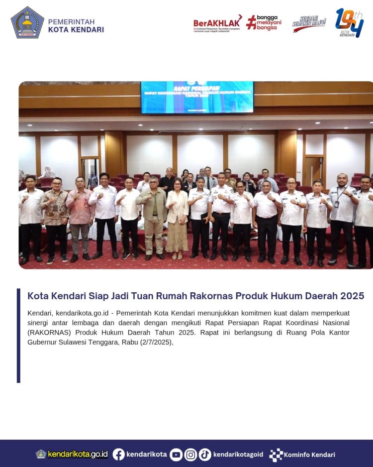 Kota Kendari Siap Jadi Tuan Rumah Rakornas Produk Hukum Daerah 2025