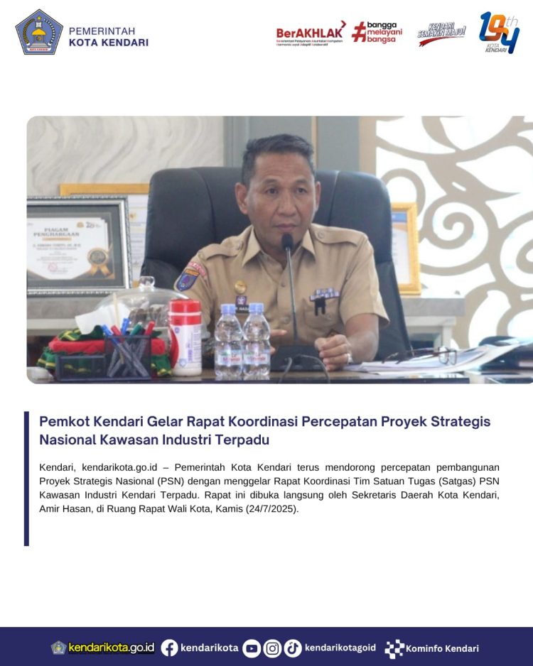 Pemkot Kendari Gelar Rapat Koordinasi Percepatan Proyek Strategis Nasional Kawasan Industri Terpadu