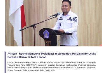 Asisten I Resmi Membuka Sosialisasi Implementasi Perizinan Berusaha Berbasis Risiko di Kota Kendari