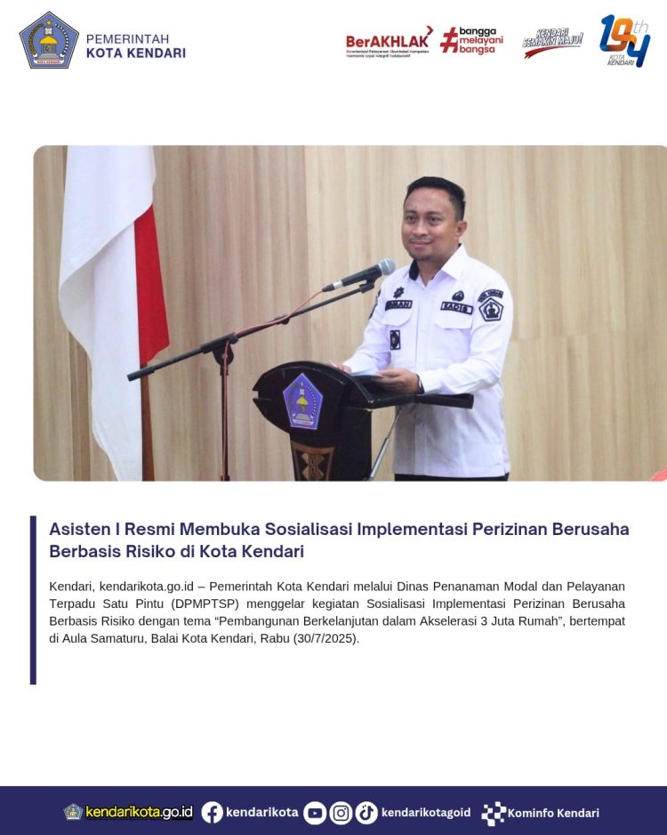 Asisten I Resmi Membuka Sosialisasi Implementasi Perizinan Berusaha Berbasis Risiko di Kota Kendari