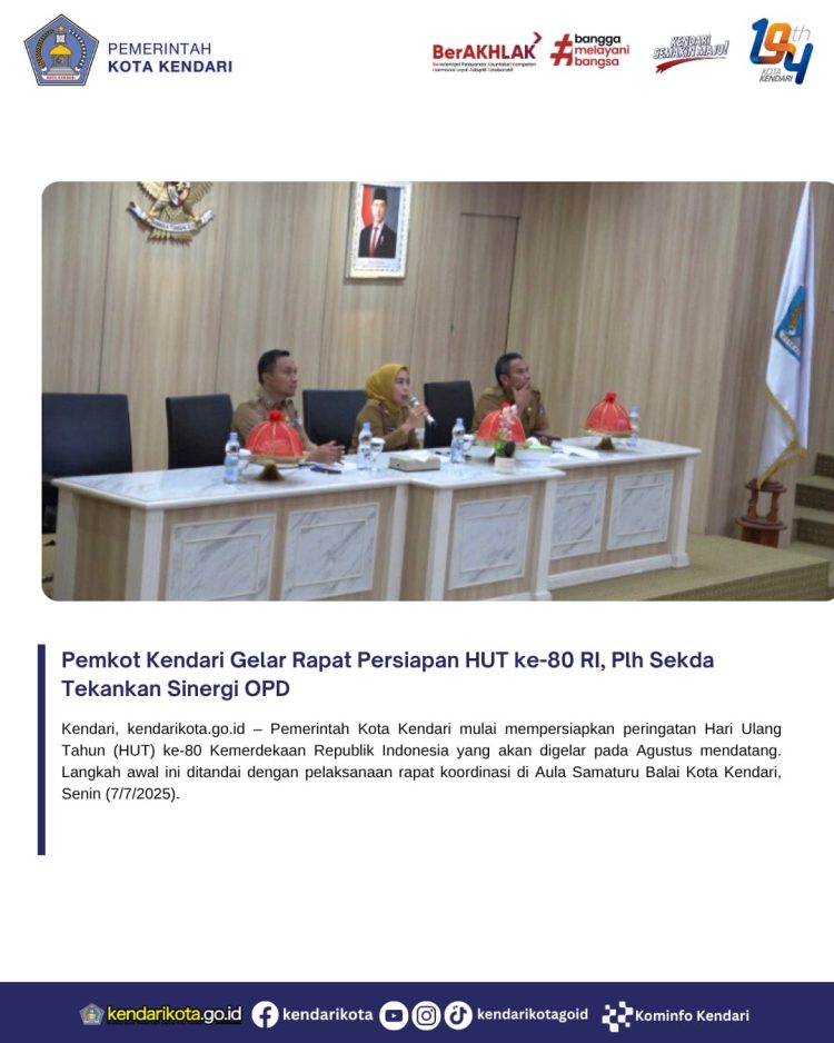 Pemkot Kendari Gelar Rapat Persiapan HUT ke-80 RI, Plh Sekda Tekankan Sinergi OPD