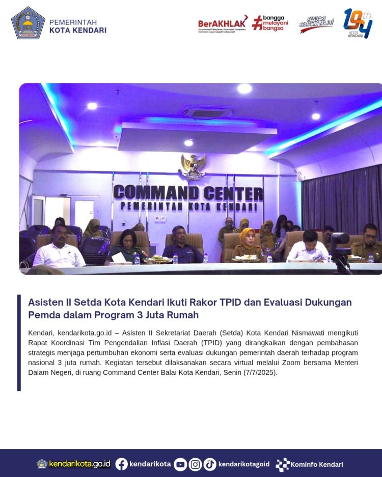 Asisten II Setda Kota Kendari Ikuti Rakor TPID dan Evaluasi Dukungan Pemda dalam Program 3 Juta Rumah