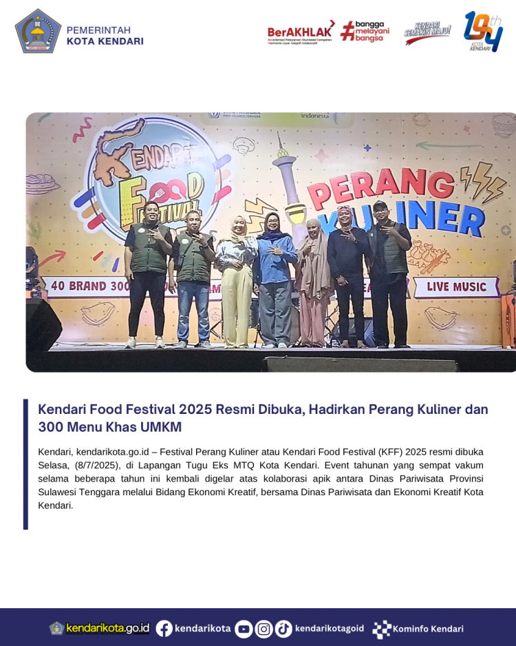 Kendari Food Festival 2025 Resmi Dibuka, Hadirkan Perang Kuliner dan 300 Menu Khas UMKM