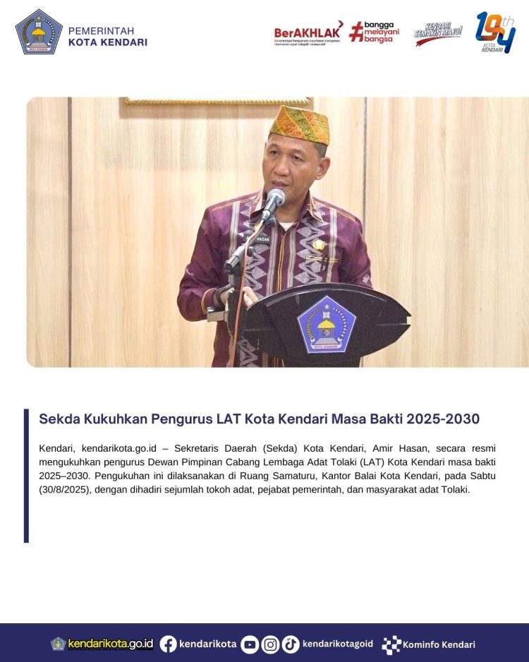 Sekda Kukuhkan Pengurus LAT Kota Kendari Masa Bakti 2025-2030