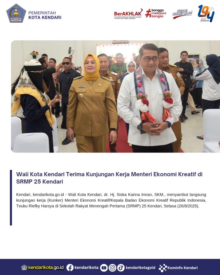 Wali Kota Kendari Terima Kunjungan Kerja Menteri Ekonomi Kreatif di SRMP 25 Kendari