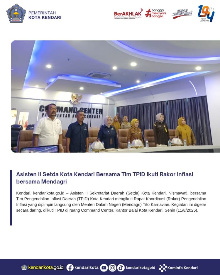 Asisten II Setda Kota Kendari Bersama Tim TPID Ikuti Rakor Inflasi bersama Mendagri