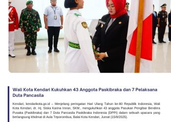Wali Kota Kendari Kukuhkan 43 Anggota Paskibraka dan 7 Pelaksana Duta Pancasila