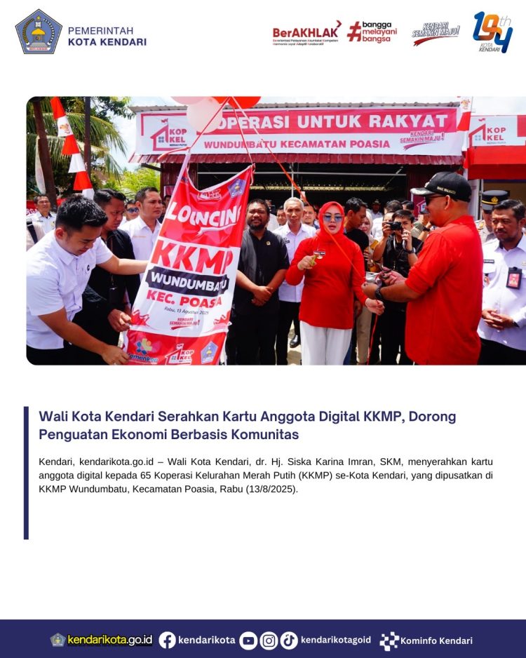 Wali Kota Kendari Serahkan Kartu Anggota Digital KKMP, Dorong Penguatan Ekonomi Berbasis Komunitas