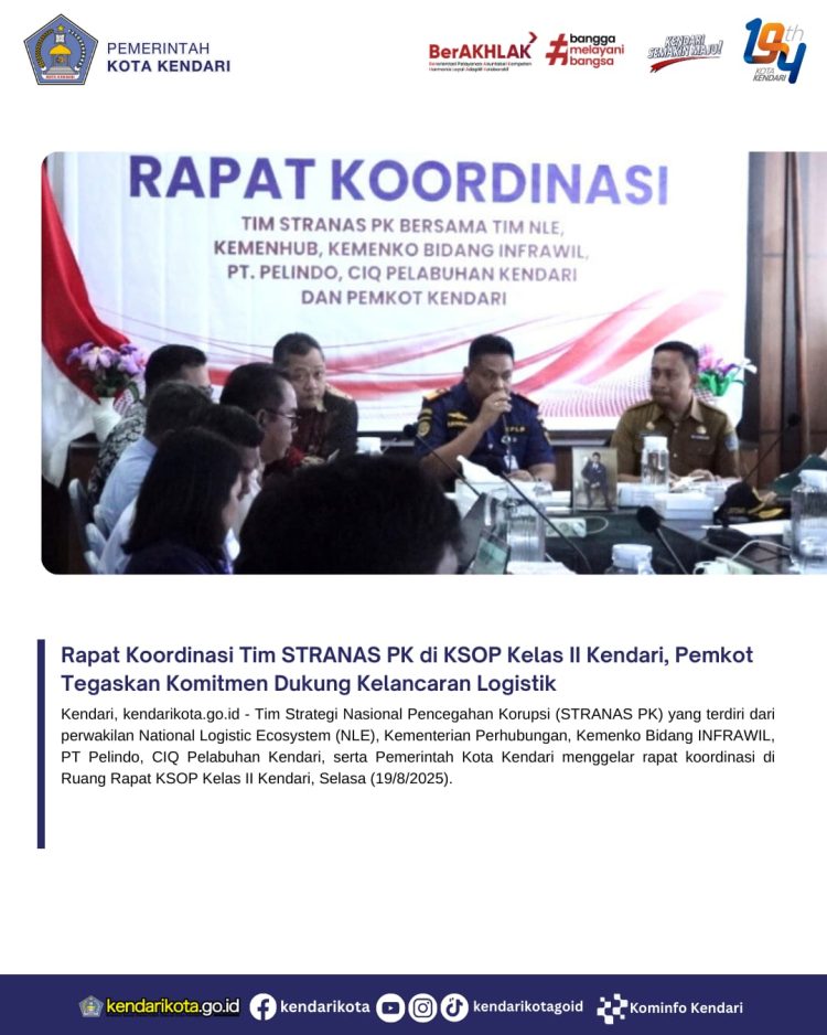 Rapat Koordinasi Tim STRANAS PK di KSOP Kelas II Kendari, Pemkot Tegaskan Komitmen Dukung Kelancaran Logistik