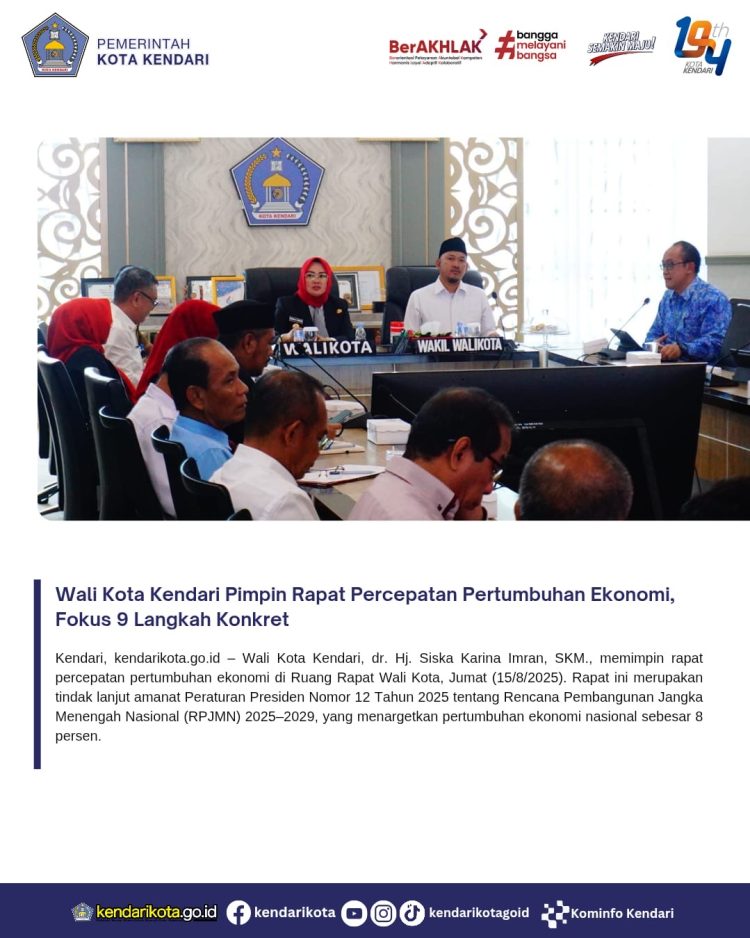 Wali Kota Kendari Pimpin Rapat Percepatan Pertumbuhan Ekonomi, Fokus 9 Langkah Konkret