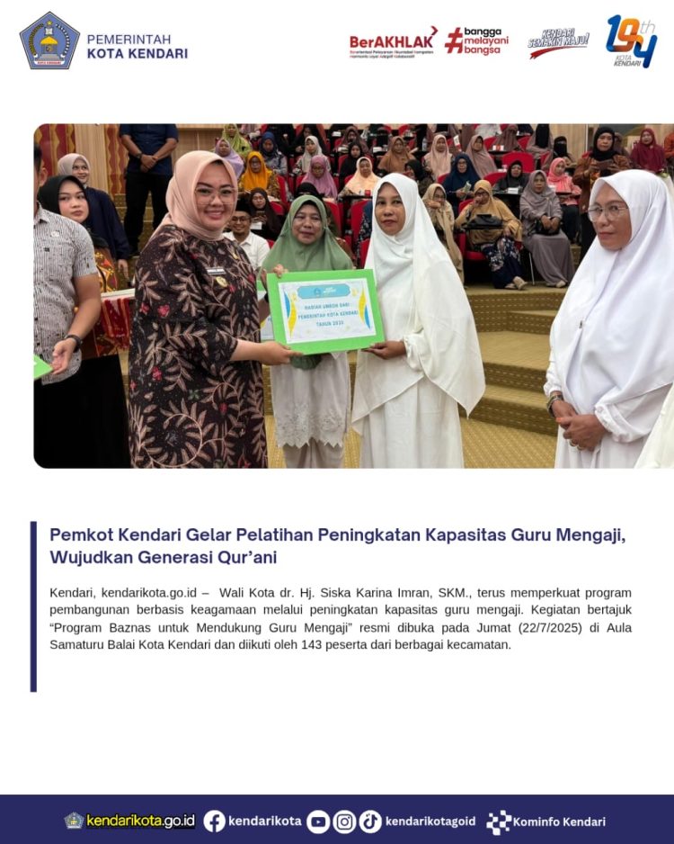 Pemkot Kendari Gelar Pelatihan Peningkatan Kapasitas Guru Mengaji, Wujudkan Generasi Qur’ani