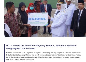 Upacara HUT ke-80 RI di Kendari Berlangsung Khidmat, Wali Kota Serahkan Penghargaan dan Santunan