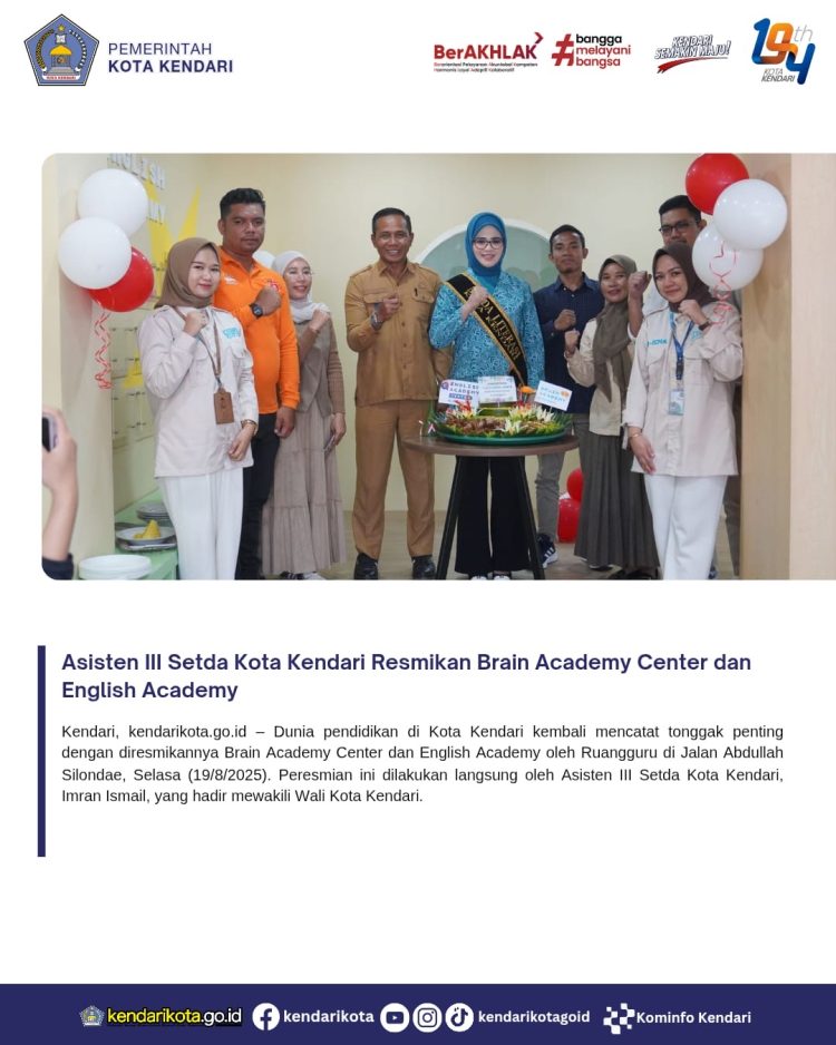 Asisten III Setda Kota Kendari Resmikan Brain Academy Center dan English Academy