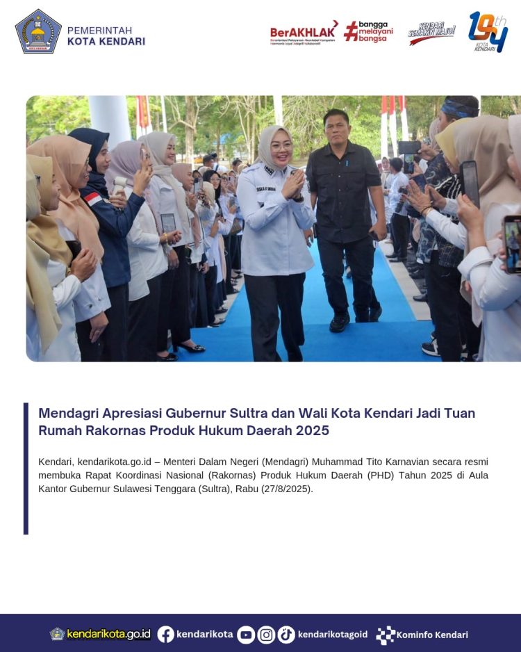 Mendagri Apresiasi Gubernur Sultra dan Wali Kota Kendari Jadi Tuan Rumah Rakornas Produk Hukum Daerah 2025