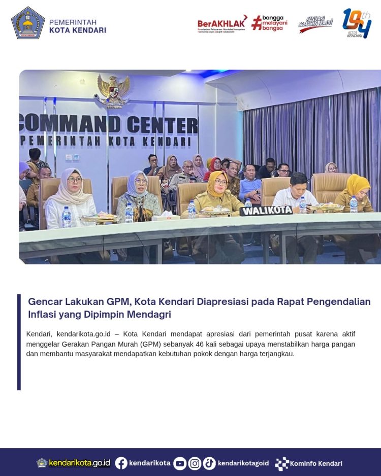 Gencar Lakukan GPM, Kota Kendari Diapresiasi pada Rapat Pengendalian Inflasi yang Dipimpin Mendagri