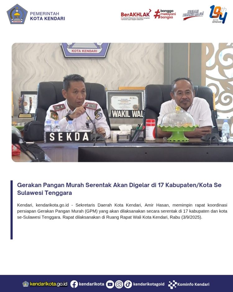 Gerakan Pangan Murah Serentak Akan Digelar di 17 Kabupaten/Kota Se Sulawesi Tenggara