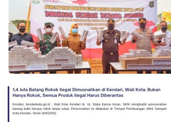 1,4 Juta Batang Rokok Ilegal Dimusnahkan di Kendari, Wali Kota: Bukan Hanya Rokok, Semua Produk Ilegal Harus Diberantas