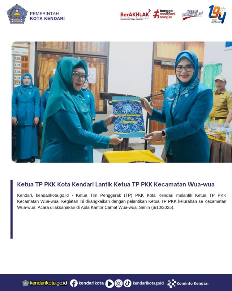 Ketua TP PKK Kota Kendari Lantik Ketua TP PKK Kecamatan Wua-wua