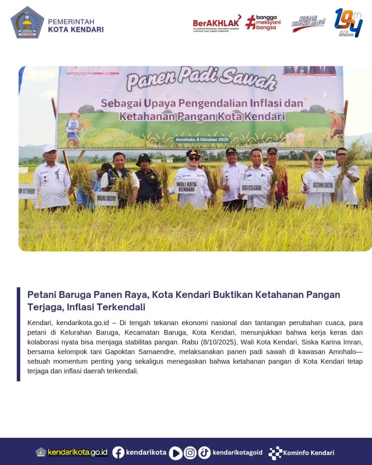 Petani Baruga Panen Raya, Kota Kendari Buktikan Ketahanan Pangan Terjaga, Inflasi Terkendali