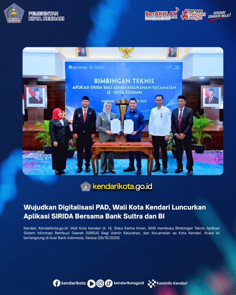 Wujudkan Digitalisasi PAD, Wali Kota Kendari Luncurkan Aplikasi SIRIDA Bersama Bank Sultra dan BI