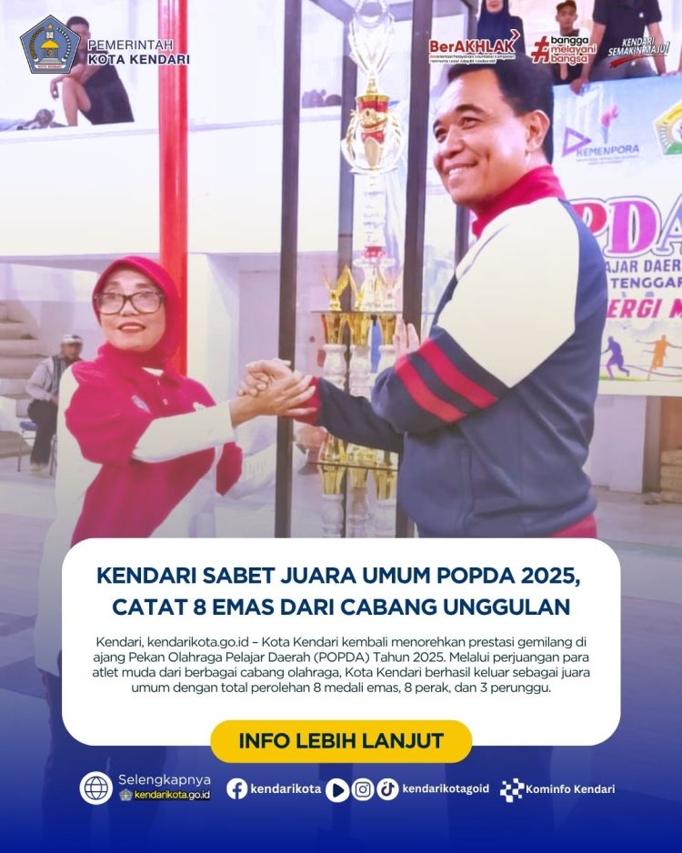 Kendari Sabet Juara Umum POPDA 2025, Catat 8 Emas dari Cabang Unggulan