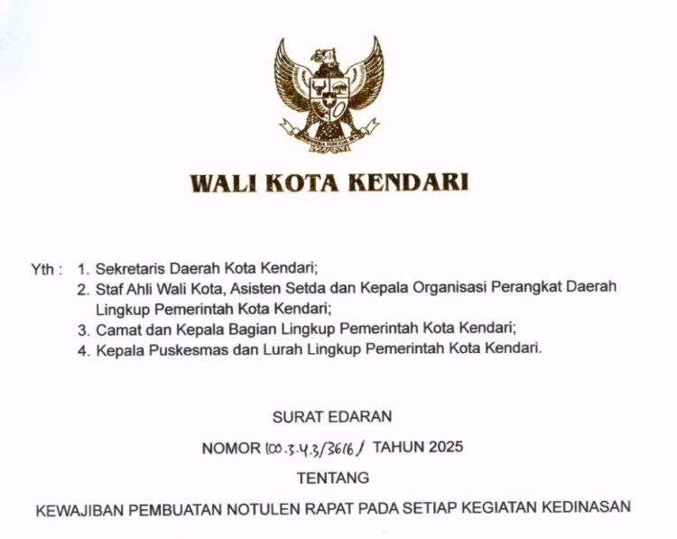 Surat Edaran Walikota Tentang Kewajiban Pembuatan Notulen Rapat pada Setiap Kegiatan Kedinasan