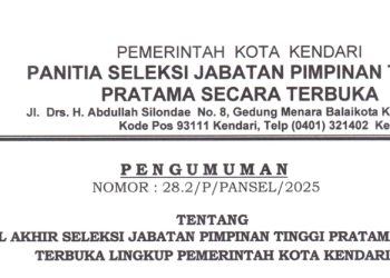 [Pengumuman] Pengumuman Hasil Akhir Seleksi Terbuka JPT Pratama Kota Kendari Tahun 2025