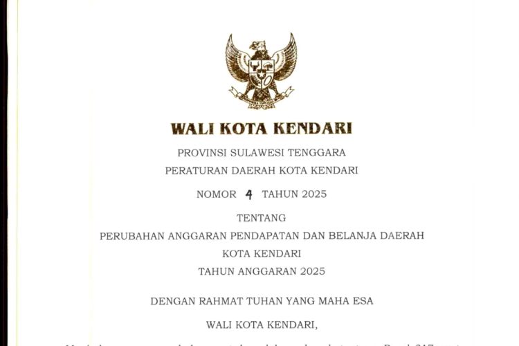 Peraturan Daerah Kota Kendari No 4 Tahun 2025 Tentang Perubahan Anggaran Pendapatan dan Belanja Daerah Kota Kendari Tahun Anggaran 2025
